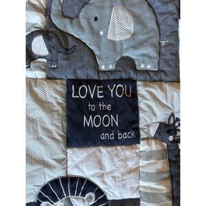 NOJO Quilted Baby Blanket Blue Gray White Tigers Giraffes Elephants